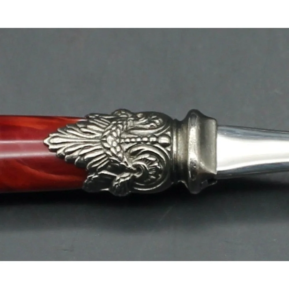 EME Napoleon Italy 3 Pc Serving Set Red Marbled Handles Salad Spoon Fork